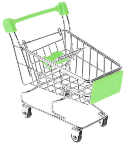 VICASKY Kids Shopping Trolley Mini Cart Green Metal Miniature Supermarket Toy for Desk Organizer Small Items Compact Storage Solution