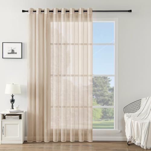 Woaboy Voile Gardinen Vorhänge Transparent Wohnzimmer mit Ösen Stores Gardinen Schlafzimmer Ösenvorhang Scheibengardine Schlaufengardinen Modern 1er Set 200x225cm (B x H) Beige