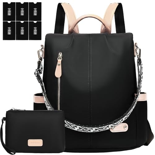 ONETOALL Rucksack Damen Klein Diebstahlsicher mit 6 RFID Blocker Schutzhüllen, Cityrucksack Damen Elegant, Damenrucksack Handtasche Modern, für Städtetrip Alltag Unterwegs Beige Nylon