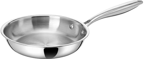 TeCuisine - Poêle Inox 18/10 Triply – 22 cm – Sans Revêtement – Sans PFAS, PFOA, PTFE – Compatible Tous Feux Dont Induction – Manche Riveté Froid – Cuisson Saine et Durable