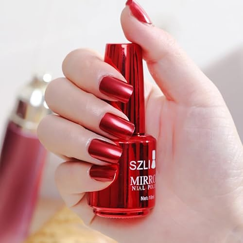 Red Nail Polish - 18ml Metallic Chrome Quick Dry Varnish - Chip Resistant Natural Nail Polish Non-Toxic - Breathable Nail Varnish Long Lasting - No Curing Needed Easy DIY Manicure at Home