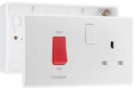 BG Electrical 45A Switch 13A Switched Socket Cooker Control Unit with 32mm Surface Pattress Box, White Moulded, 871 & 892