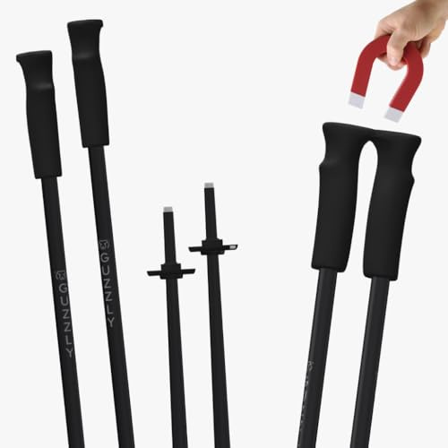 Magnetische Skistöcke – individuell konfigurierbar & modular | Mit oder ohne Schlaufe | Magnetgriff & wechselbare Teller | Minimalistisch & nachhaltig (Ohne Schlaufe, Schwarz | Schwarz, 120 cm)