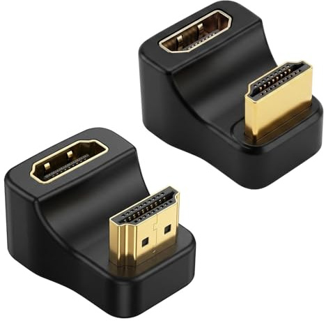 HENGBIRD Adattatore HDMI 360°, set da 2 pezzi, a forma di U, angolato, HDMI 2.1 8 K, 60 Hz, 48 Gbps, adattatore angolare HDMI 90 gradi, adattatore da 180° maschio a femmina per TV Monitor Laptop