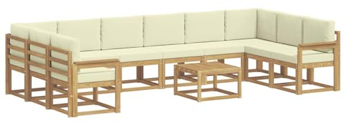 vidaXL Outdoor-Sofagarnitur mit Kissen 11 pcs Weiß und Creme, Akazienholz Sofa, modernes Garten-Sofa, wetterfestes Sitzmöbel, Flexibles Möbelstück für den Hinterhof