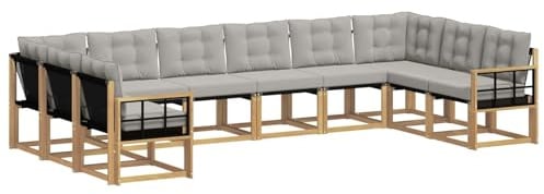 vidaXL Outdoor-Sofagarnitur mit Kissen 10 pcs Weiß und Hellgrau, Gartenmöbel, modernes Outdoor-Sofa, bequemes Lounge-Set für Ihre Terrasse, robust und stylisch