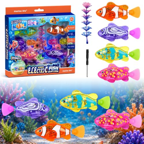 Shengruili 4 Stück Roboter Fisch,Elektronischer Haustier Fisch,Elektrische Fische mit Leuchtende,Batteriebetrieben,Schwimmende fischspielzeug für Katzenpool Badewanne Aquarium
