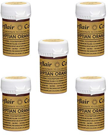 Sugarflair Spectral Egyptian Orange Food Colouring Paste, Highly Concentrated for Use with Sugar Pastes, Buttercream, Royal Icing or Cake Mix, Vibrant Colour Dye - 25g (Pack of 5)