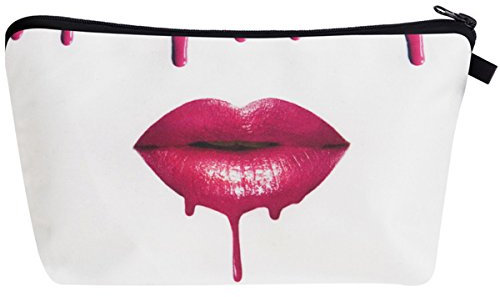 PREMYO Kosmetiktasche Klein für Handtasche - Schminktasche Damen Make Up Tasche - Federmappe Mädchen Etui Pink Lips
