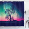 ABAKUHAUS Platz Duschvorhang, Magische Aurora Borealis, mit 12 Ringe Set Stielvoll Modern, 175x200 cm, Rosa Aqua Dunkelblau