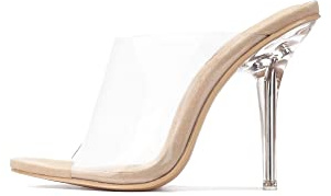 Cape Robbin Allure Damen Dressy Peep Toe Clear Transparent Strap Slip On Clear Heels, Hautfarben, 39 EU