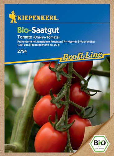 Kiepenkerl Profi-Line BIO Cherry-Tomatensamen, F1 2794 - Frühe Sorte mit länglichen Früchten - Wuchshöhe 1,50 bis 2 m - Gemüse Samen, Saatgut, Samen Tomate