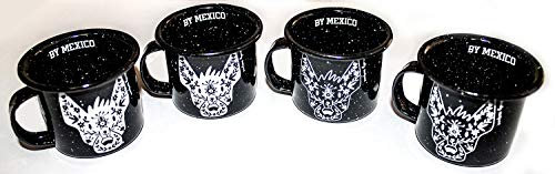 Espresso Coffee Mugs or Tequila Shots - Set of 4 Enamel Coffee Mugs - Mexican Dog Xolo Mini Mugs - Xolo Mugs - Tazas de Luchador xoloescuincle