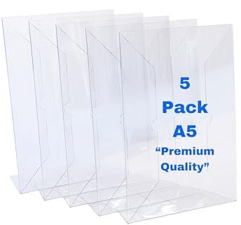 Lot de 5 x A5 Présentoirs de Table | Porte-menu A5 | Porte-affiche de Table | Porte-dépliant A5 | Idéal pour les Hôtels, Restaurants, Comptoirs de Magasins | 100% Recyclable