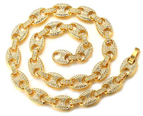 Halukakah Goldkette Herren Iced Out,18 Karat Echt Gold Vergoldete Männer Choker Kette,Goldenes,Miami Kaffeebohnenkette,90cm,Geschenk für Mann