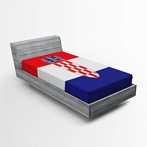 ABAKUHAUS Kroatien Spannbetttuch, Einfaches Design Flagge Druck, Soft Dekorativer Stoff Bettwäsche Rund-um Elastischer Gummizug, 90 x 200 cm, Vermilion Indigo Weiß