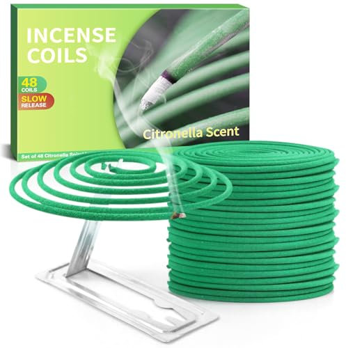 SCENTORINI Citronella Räucherspirale, Zitronengras Coils für Innen und Draußen, Garten, Balkone, Terrassen, 48(24 * 2) Spiralen mit Halterung, 4 Std Brenndauer pro Spirale
