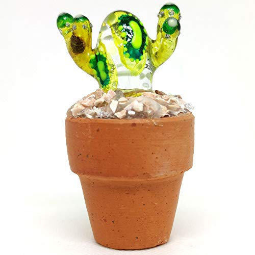 Sansukjai Kaktus im Topf, Miniatur, handbemalt, mit mundgeblasenem Glas, Kunst, Sammlerstück, Geschenk, Heimdekoration, V1