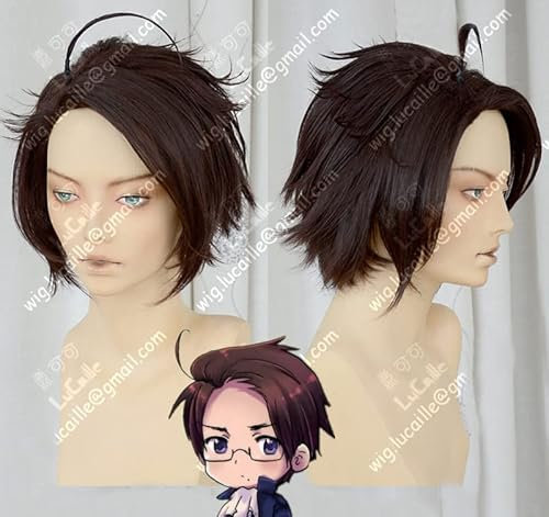 Axis Powers Hetalia Österreich Roderich Edelstein Kurzer Kaffee gestylt Hitzebeständiges Haar Cosplay Kostüm Perücke + Kostenlose Perücke Kappe
