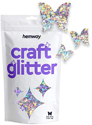 Hemway Craft Glitter - Butterfly Shaped 50g Silver Holographic | Metallic Sequin for Resin & Epoxy Crafts | Supplies for Tumblers, Cards, Jewellery, Candle, Hair, Face, Body & Nail Art