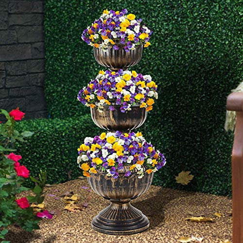 3 Tier Bronze Planter | Antique Indoor Outdoor Flower Fountain Planter | Garden Flower Plant Pot Stand Display - Bronze Effect