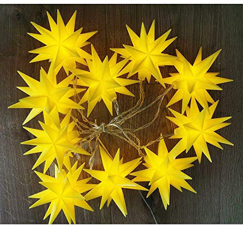 HAB & GUT -L008-Y- Weihnachtsstern LED Lichterkette 10x 3D Sterne, gelb 230V Länge 6,3m Innen