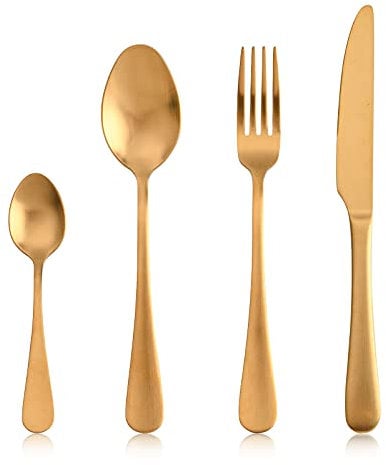 Sharecook 24 Piece Matte Gold Stainless Steel Cutlery Set,Flatware Set Service for 6,Heavy Duty Gift and Dishwasher Safe(Matte Gold)