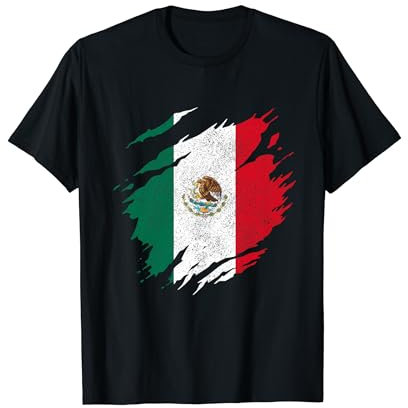 We Love Mexico Mexikanische Vintage Flagge T-Shirt, Schwarz, S, Klassisch, Kurzarm, Unisex-Erwachsene