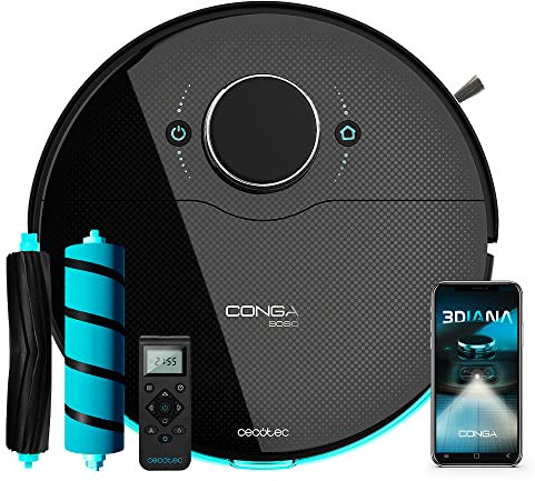 Cecotec Robot Aspirador y Fregasuelos Conga 9090 AI. Inteligencia Artificial 3Diana y Tecnología Láser, 10000 Pa, Cepillo Jalisco, Room Assist, App