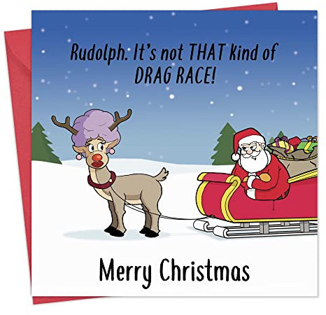 Twizler Lustige Weihnachtskarte mit Rudolph Drag Race - Merry Christmas Karte - Humor Weihnachtskarte