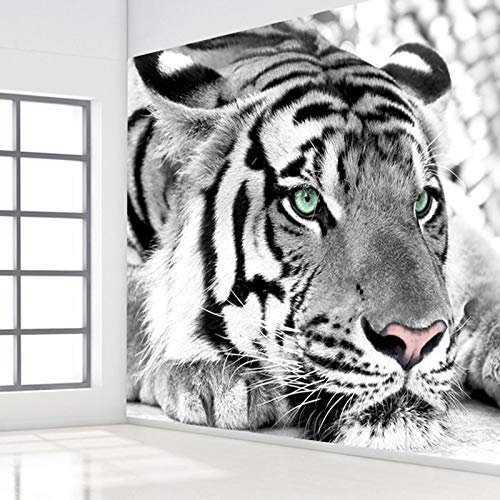 YXTSmurals Fototapete Selbstklebend 3D Effekt Grau Tier Tiger Wandbilder Wohnzimmer 3D Wandtapete Fotohintergrund Art Poster Schlafzimmer Flur Wanddeko