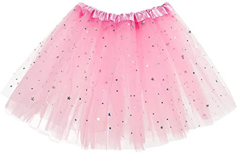 Sibba Sparkle tutù gonna da balletto a 3 strati di tulle con paillettes a stelle, giochi di ruolo, compleanno, principessa, festa per ragazze, 2-7 anni, sport all'aria aperta, Colore: rosa., Taglia