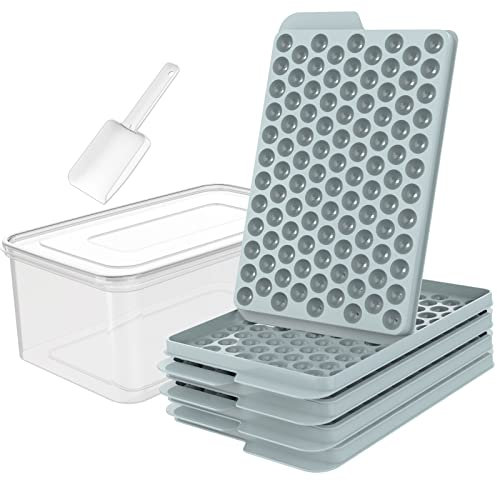 Miaowoof Mini Ice Cube Trays, 0.6in Small Maker for Freezer Easy Release, 104x4 PCS Ball Mold with Bin & Scoop, Tiny Tray Crushed Chilling Drinks Coffee Juice Cocktail