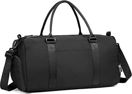 Kono Reisetasche für Sport, Fitnessstudio, Schultertasche für Damen und Herren, Übernachtung, Wochenende, Handgepäcktasche mit Nassfach und Schuhfach, Schwarz, modisch