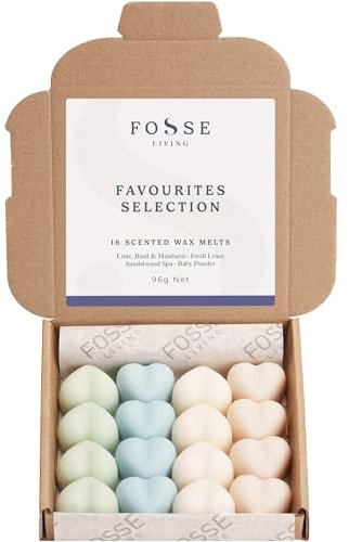Favourites Selection Strong Scented Wax Melts 16 Pack - The Gift for Every Occasion – 4 of Our Favourite Scents - Fresh Linen, Baby Powder, Lime, Basil and Mandarin, Sandalwood Spa