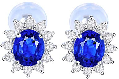 Ohrringe Gold 750 18K Echt, Ohrringe Gold 750 Stecker Blume mit 0.85ct Blau Saphir und Diamant Ohrringe