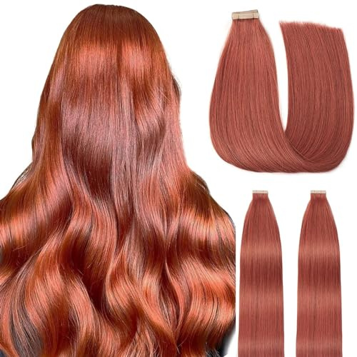 HotLulana Tape Extensions Echthaar Copper Red(#350) Extensions Echthaar 16zoll/40cm 40g Invisible Remy 100% Natürliche Tape in Extensions Echthaar 20pcs Skin Weft Tape Ins Extensions.