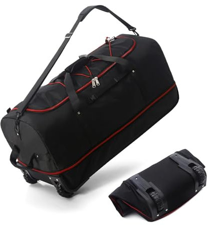Vomgomfom 32 110L Erweiterbar 140L Reisetasche mit 2-Inline-Rädern, Faltbare Extra Große Sporttasche mit Multi-Griffe, Schwarz-Rot