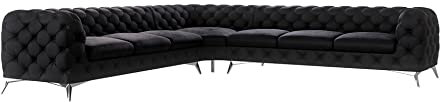 S-Style Möbel Maria Chesterfield Ecksofa Sofa L-Form Couch Eckcouch Wohnzimmer Möbel Wohnlandschaft Polstersofa mit Verchromten Füßen 7-Sitzer 323x323x75 cm Schwarz