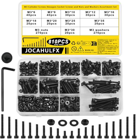 810 Stück M3 Schrauben Set, Gewindeschrauben Muttern Unterlegscheiben Set, Zylinderschrauben mit Innensechskant Schrauben mit Muttern Set, Sechskantschrauben Maschinenschrauben Set