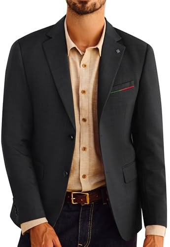 PJ PAUL JONES Mens Jackets Smart Casual Two Button Casual Blazers for Wedding Black L