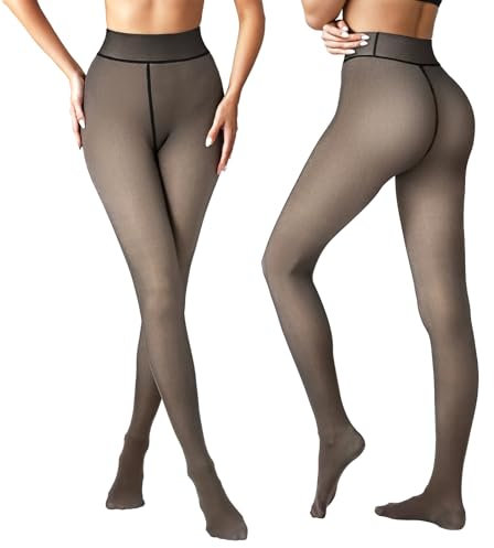 Vertvie Collant Polaire Femme Effet Transparent, Leggings Thermiques Epais Translucide Extensible Collant Chaud d'hiver Opaques Pantalons Taille Haute (1pz Noir,220g,XXL)