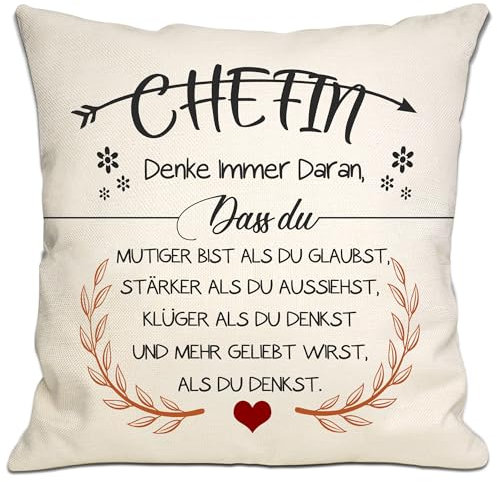 Bommex Du mutiger bist als du glaubst Kissenbezüge für Chefin inspirierendes Geschenk für Chefin Abgang Wertschätzung Geschenk Geburtstag (Chefin-1)