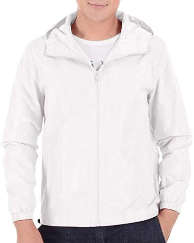 OBiQuzz Felpa da uomo con cappuccio, taglie forti, giacca da allenamento, a maniche lunghe, con cappuccio, tinta unita, casual, vestibilità normale, softshell invernale, adolescente, uomo, bianco,