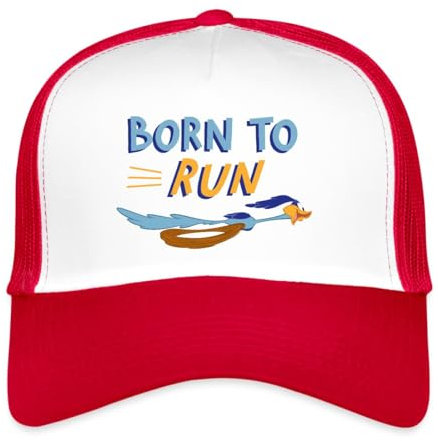 Spreadshirt Looney Tunes Road Runner Born to Run Trucker Cap, One Size, Weiß/Rot