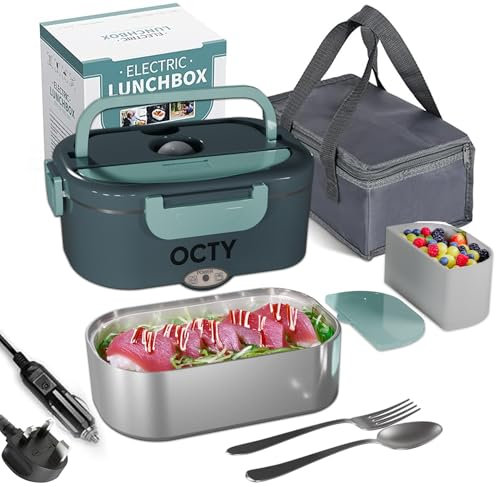 OCTY Electric Lunch Box Heater - Portable Food Warmer for Truck, Car, Office, Camping & Travel - 3-in-1 Adult Lunch Box - Green