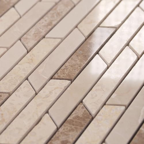 smafusion Waterproof Bathroom Floor Tiles and Wall Tile, Nartural Marble Mosaic Tile for Bathroom Backsplash, Background, Accent Wall, Shower Room, Kitchen Backsplash Tiles (5pcs, Egyptian Yellow)