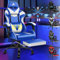 ALFORDSON Videospielstuhl, ergonomischer Bürostuhl, Massage-Rennstuhl, einziehbare Fußstütze, PU-Leder, höhenverstellbar und neigbar, 180 kg Tragkraft, Weiß & Blau