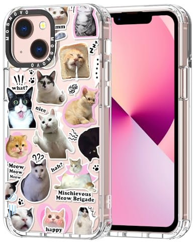 MOSNOVO Case for iPhone 13 Mini, [Buffertech 6.6ft Military-Grade Drop Protection] [Anti Peel Off Tech] Clear TPU Bumper Phone Case Cover Design - The Cat Brigade