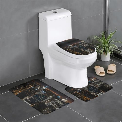 WHJYYXDE New York Night View Prints rutschfeste Bodenmatte, dreiteiliges Set, 61 x 40,6 cm, Badezimmerteppich, geeignet für Badezimmer-Suiten